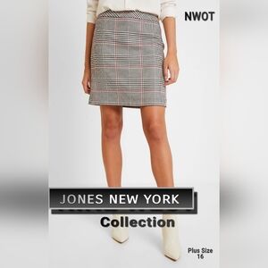 JONES NEW YORK collection red, white and black plus size 16 PLAID PENCIL SKIRT